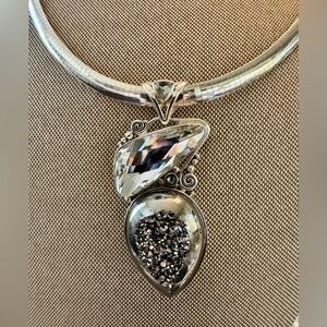 Sajen Druzy Crystal Large Silver Pendant